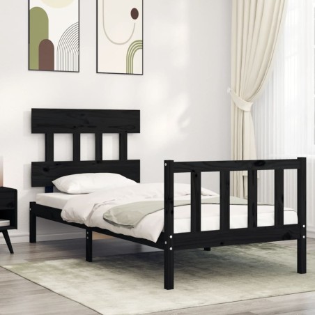 Giroletto con Testiera Nero 2FT6 Small Single in Legno Massello