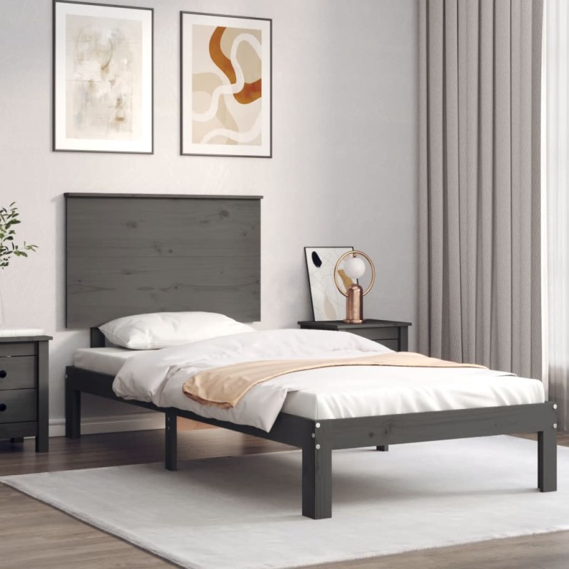 Giroletto con Testiera Grigio 100x200 cm in Legno Massello Giroletto con Testiera Grigio 100x200 cm in Legno Massello