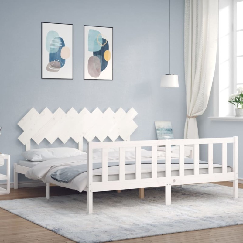 Giroletto con Testiera Bianco 6FT Super King in Legno Massello