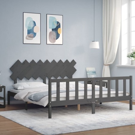 Giroletto con Testiera Grigio 6FT Super King in Legno Massello