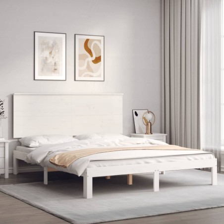 Giroletto con Testiera Bianco 160x200 cm Legno Massello