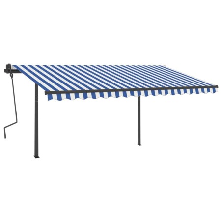 Tenda da Sole Retrattile Manuale con Pali 4x3,5 m Blu e Bianca
