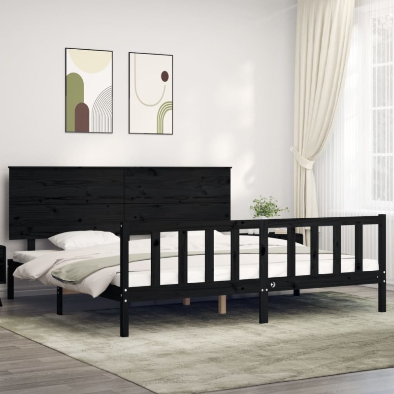 Giroletto con Testiera Nero 6FT Super King in Legno Massello