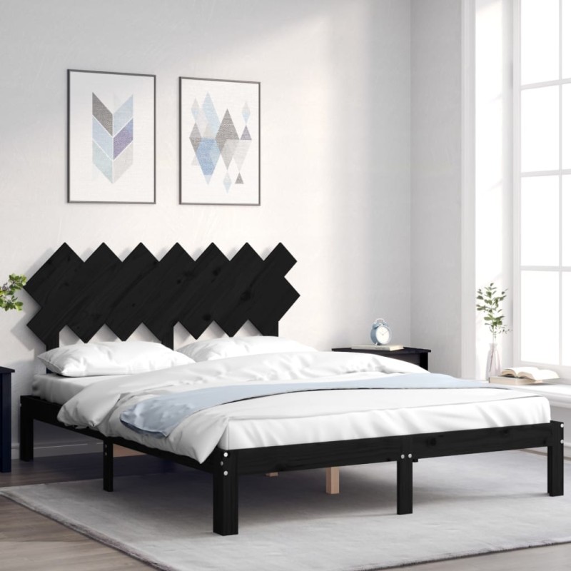Giroletto con Testiera Nero 5FT King Size in Legno Massello Giroletto con Testiera Nero 5FT King Size in Legno Massello