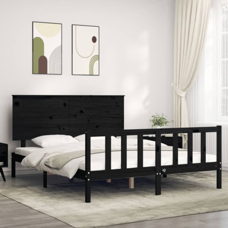 Giroletto con Testiera Nero 160x200 cm Legno Massello