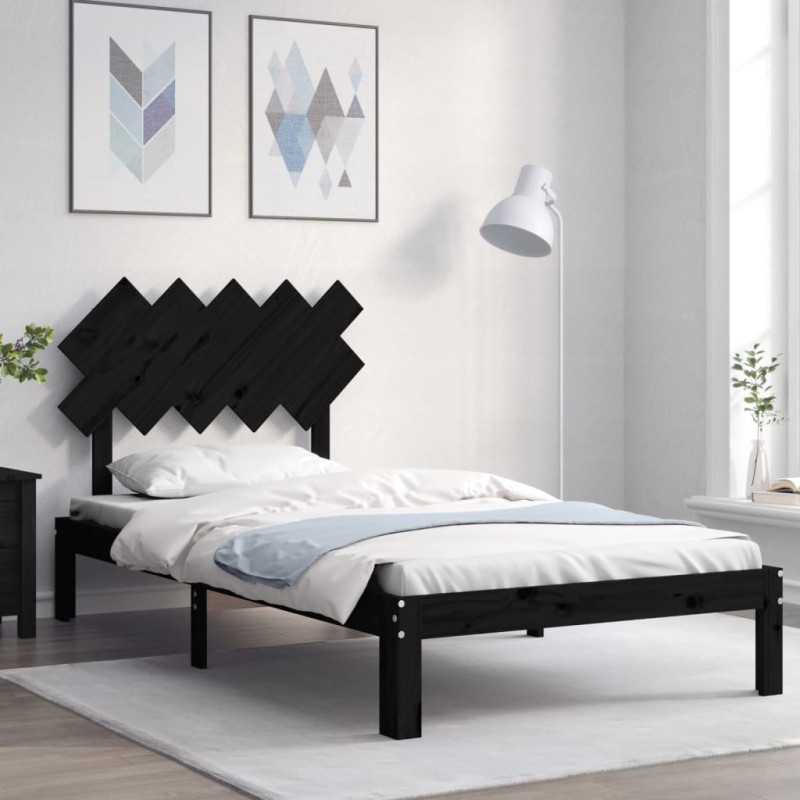 Giroletto con Testiera Nero 100x200 cm in Legno Massello
