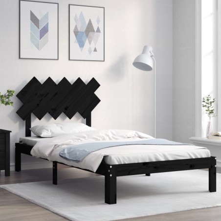 Giroletto con Testiera Nero 100x200 cm in Legno Massello