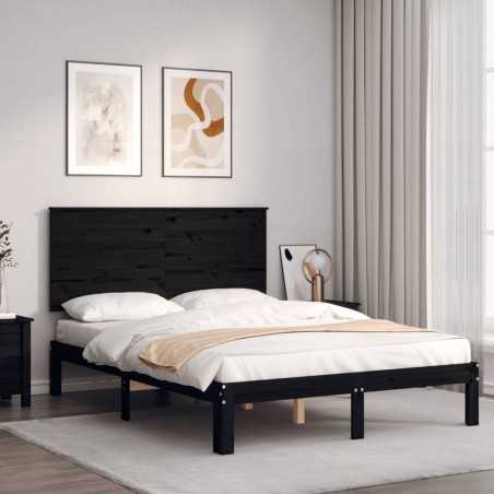 Giroletto con Testiera Nero 140x200 cm in Legno Massello