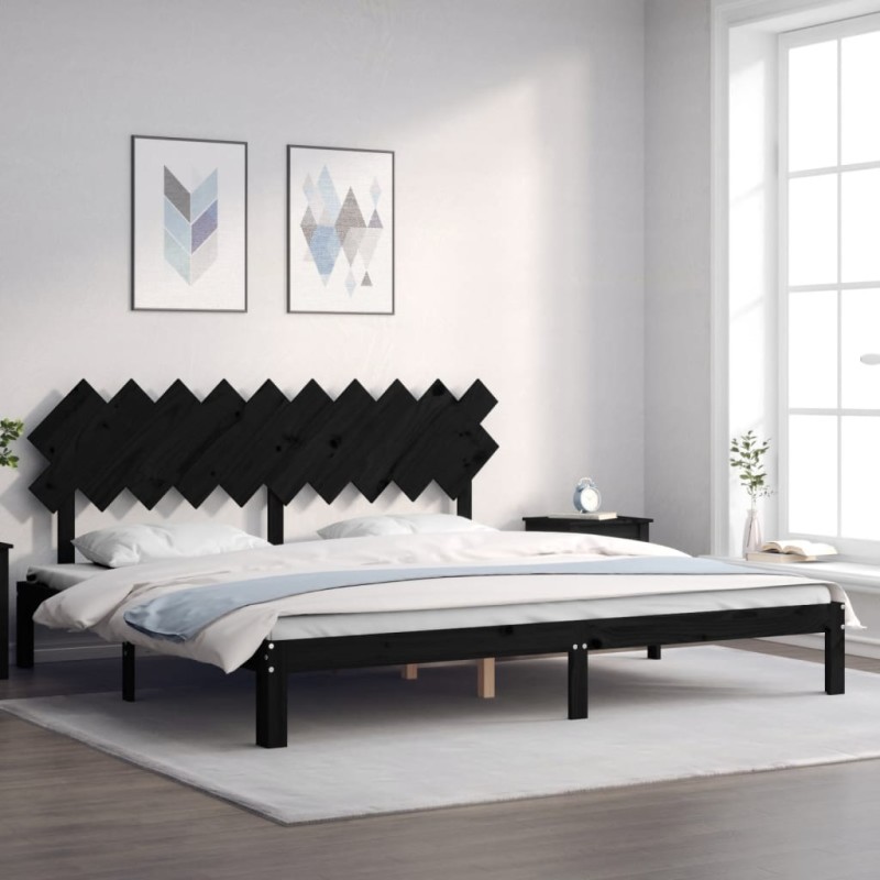 Giroletto con Testiera Nero 200x200 cm in Legno Massello Giroletto con Testiera Nero 200x200 cm in Legno Massello