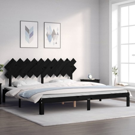Giroletto con Testiera Nero 200x200 cm in Legno Massello