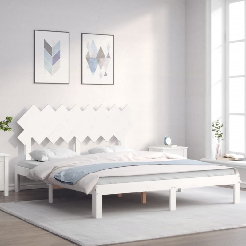 Giroletto con Testiera Bianco 160x200 cm Legno Massello Giroletto con Testiera Bianco 160x200 cm Legno Massello
