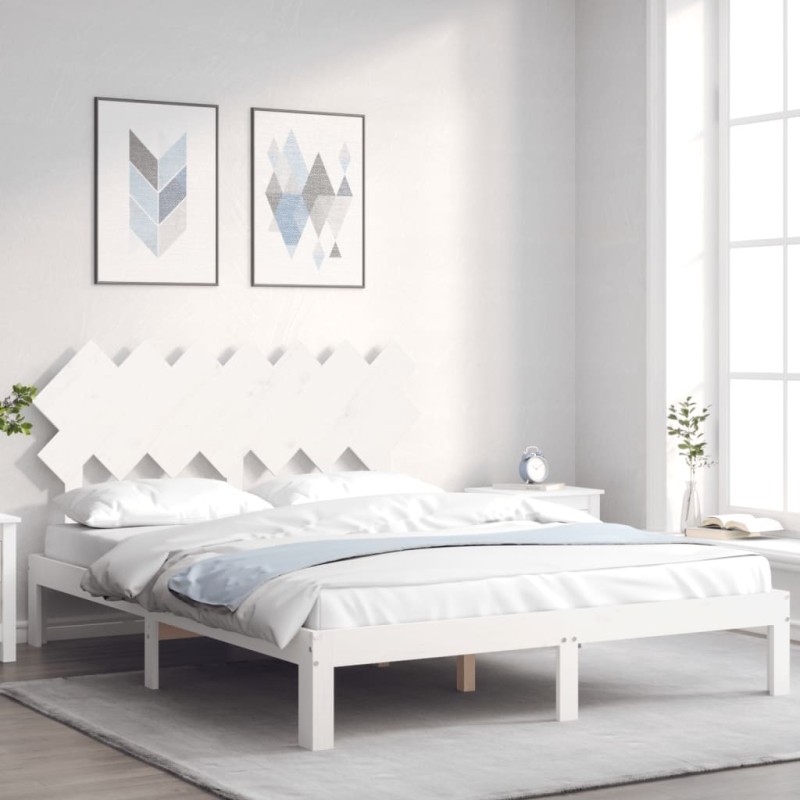 Giroletto con Testiera Bianco 5FT King Size in Legno Massello