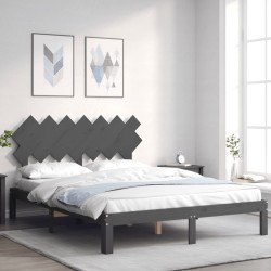 Giroletto con Testiera Grigio 140x200 cm in Legno Massello