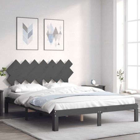 Giroletto con Testiera Grigio 140x200 cm in Legno Massello