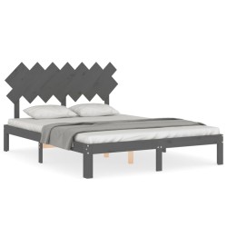 Giroletto con Testiera Grigio 140x200 cm in Legno Massello
