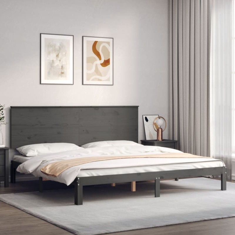 Giroletto con Testiera Grigio 200x200 cm in Legno Massello Giroletto con Testiera Grigio 200x200 cm in Legno Massello
