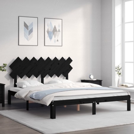 Giroletto con Testiera Nero 160x200 cm Legno Massello