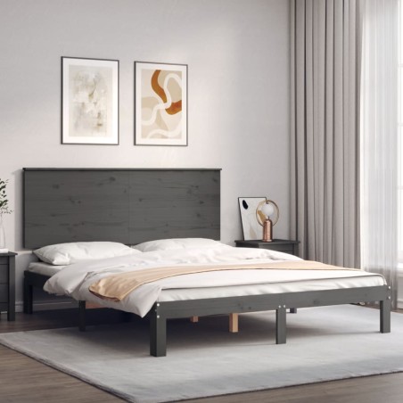 Giroletto con Testiera Grigio 5FT King Size in Legno Massello