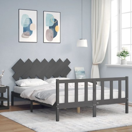 Giroletto con Testiera Grigio 140x190 cm in Legno Massello