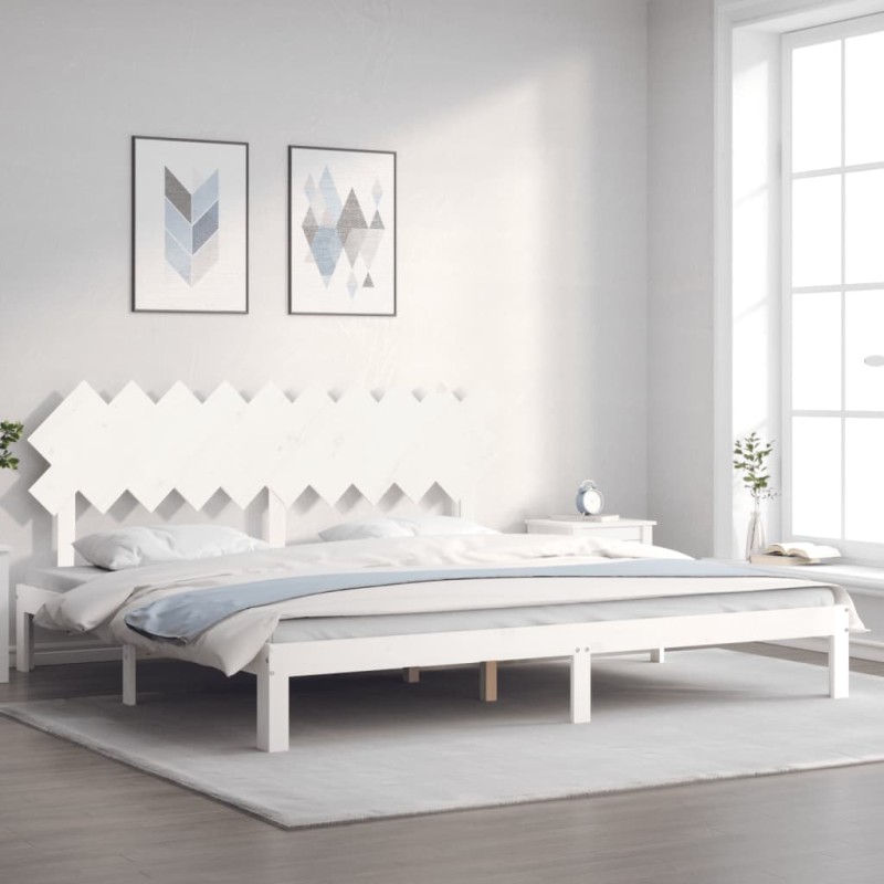 Giroletto con Testiera Bianco 200x200 cm in Legno Massello Giroletto con Testiera Bianco 200x200 cm in Legno Massello