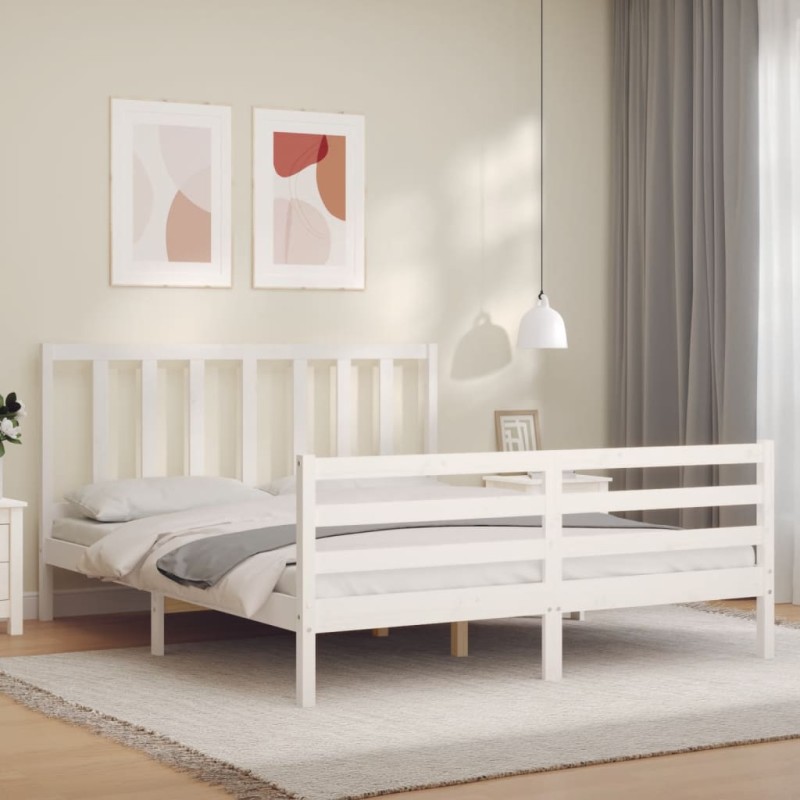 Giroletto con Testiera Bianco 5FT King Size in Legno Massello Giroletto con Testiera Bianco 5FT King Size in Legno Massello