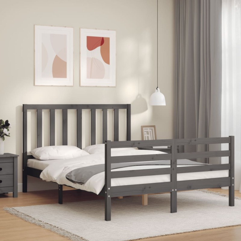 Giroletto con Testiera Grigio 120x200 cm in Legno Massello