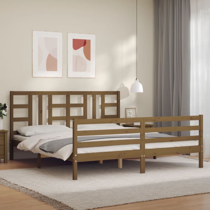 Giroletto con Testiera Miele 6FT Super King in Legno Massello Giroletto con Testiera Miele 6FT Super King in Legno Massello