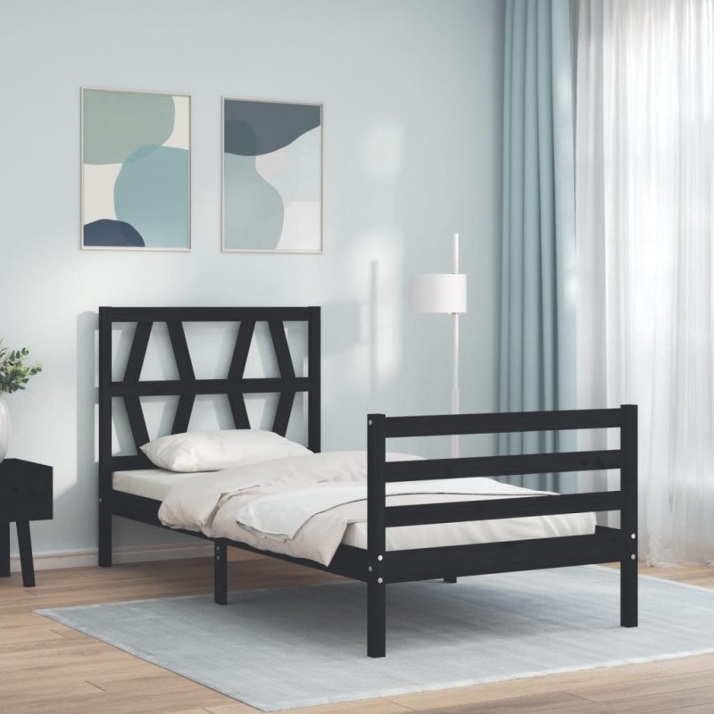 Giroletto con Testiera Nero 100x200 cm in Legno Massello