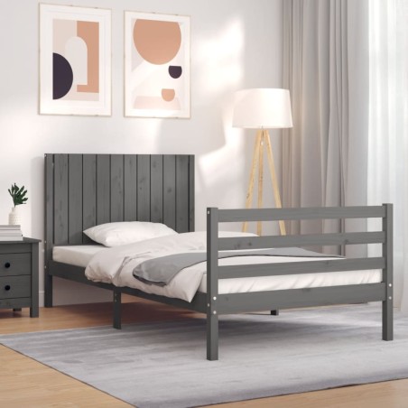 Giroletto con Testiera Grigio 100x200 cm in Legno Massello