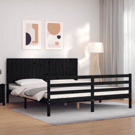 Giroletto con Testiera Nero 6FT Super King in Legno Massello