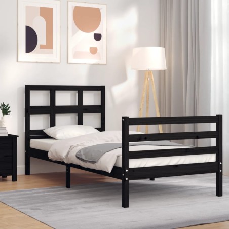 Giroletto con Testiera Nero 100x200 cm in Legno Massello