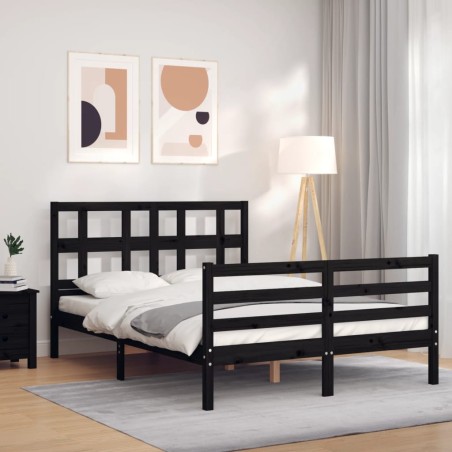 Giroletto con Testiera Nero 140x190 cm in Legno Massello
