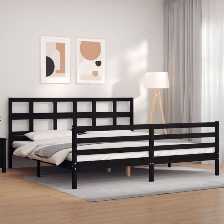vidaXL Giroletto con Testiera Nero 200x200 cm in Legno Massello