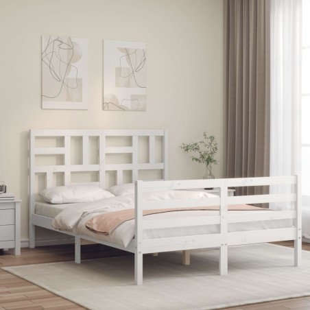 Giroletto con Testiera Bianco 140x200 cm in Legno Massello