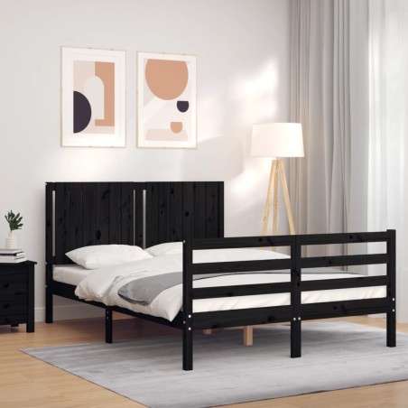 Giroletto con Testiera Nero 140x190 cm in Legno Massello