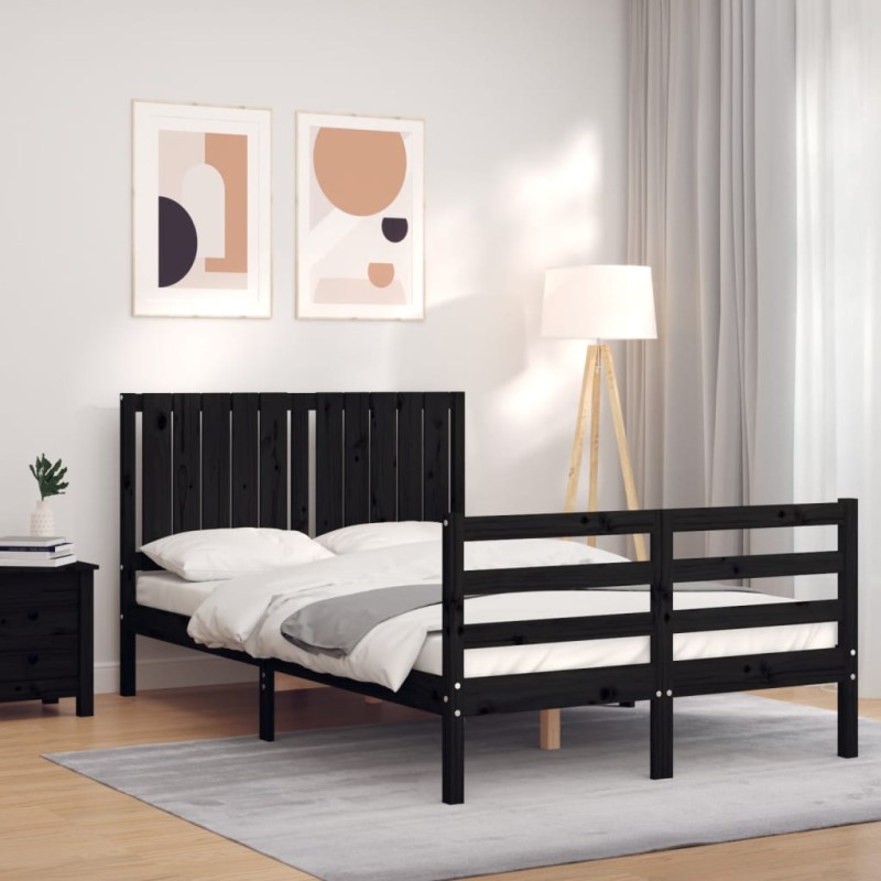 Giroletto con Testiera Nero 4FT Small Double in Legno Massello Giroletto con Testiera Nero 4FT Small Double in Legno Massello