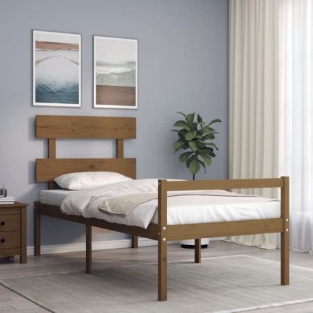 Giroletto con Testiera Miele 90x200 cm in Legno Massello