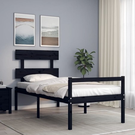 Giroletto con Testiera Nero 90x200 cm in Legno Massello