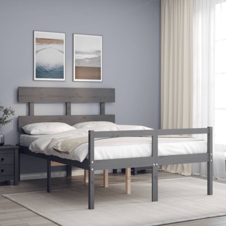Giroletto con Testiera Grigio 120x200 cm in Legno Massello