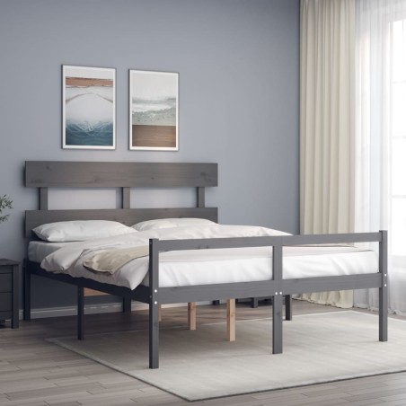 Giroletto con Testiera Grigio 160x200 cm Legno Massello