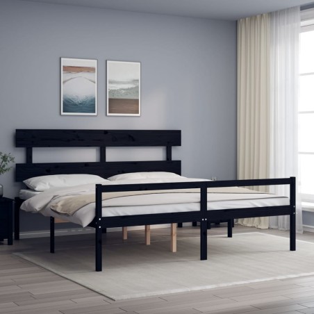Giroletto con Testiera Nero 6FT Super King in Legno Massello