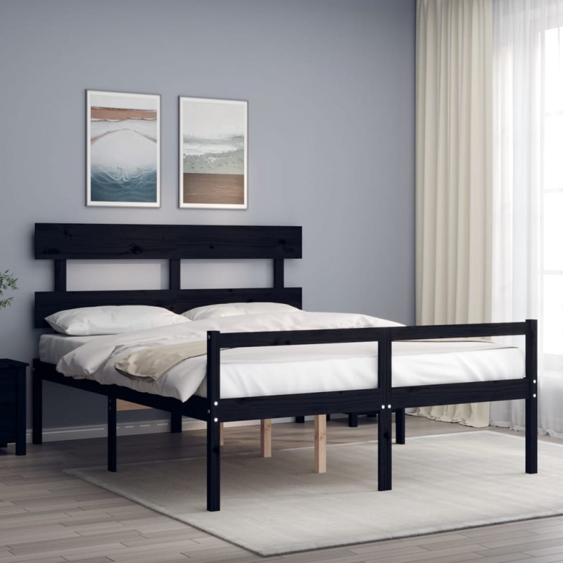 Giroletto con Testiera Nero 5FT King in Legno Massello Giroletto con Testiera Nero 5FT King in Legno Massello