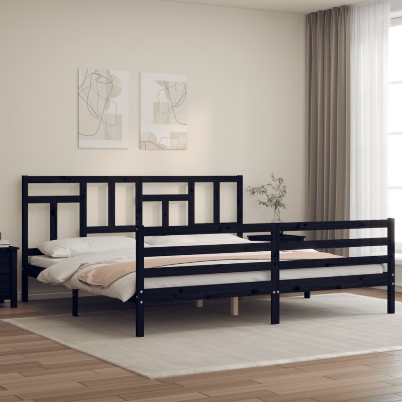 Giroletto con Testiera Nero 6FT Super King in Legno Massello Giroletto con Testiera Nero 6FT Super King in Legno Massello