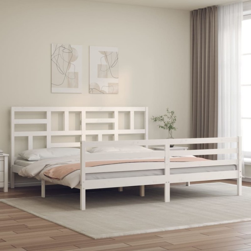Giroletto con Testiera Bianco 6FT Super King in Legno Massello Giroletto con Testiera Bianco 6FT Super King in Legno Massello
