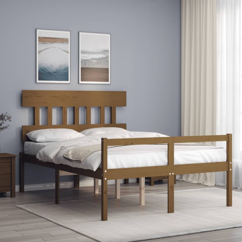 vidaXL Letto Anziani senza Materasso Ambrato 140x190cm Legno Massello vidaXL Letto Anziani senza Materasso Ambrato 140x190cm Legno Massello