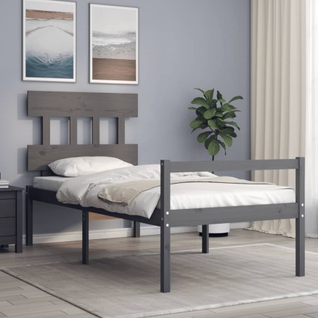 Giroletto con Testiera Grigio 100x200 cm in Legno Massello
