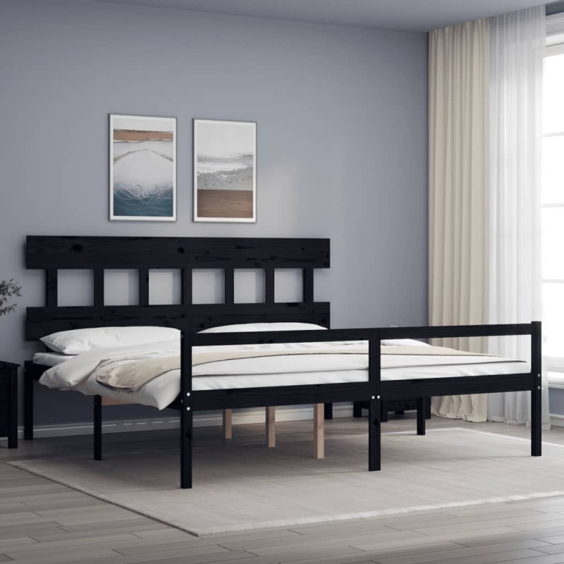 Giroletto con Testiera Nero 6FT Super King in Legno Massello Giroletto con Testiera Nero 6FT Super King in Legno Massello