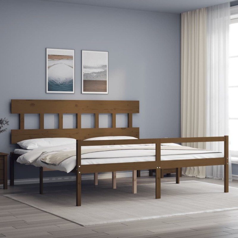 vidaXL Letto Anziani senza Materasso Ambrato 200x200cm Legno Massello vidaXL Letto Anziani senza Materasso Ambrato 200x200cm Legno Massello