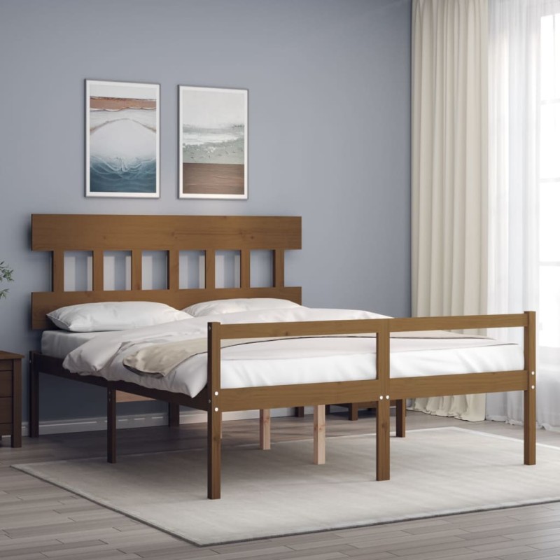 vidaXL Letto Anziani senza Materasso Marrone Ambra King Legno Massello