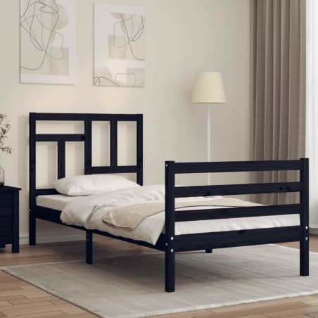 Giroletto con Testiera Nero 100x200 cm in Legno Massello